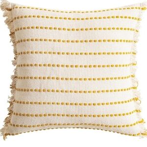 Boho Yellow and Cream Striped Fringe Decorative Pillow Cover 18x18